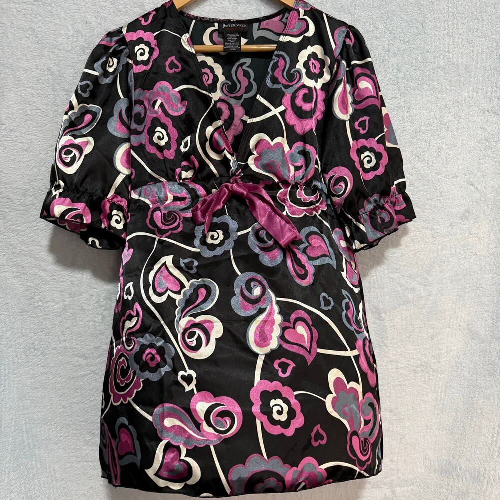 Hot Tempered Womens Large Black Pink Floral Short Sleeve Top Blouse